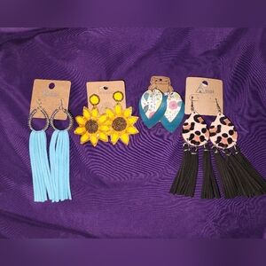 Women's Tassel and Floral Earring Set - Blue, Yellow, Pink
